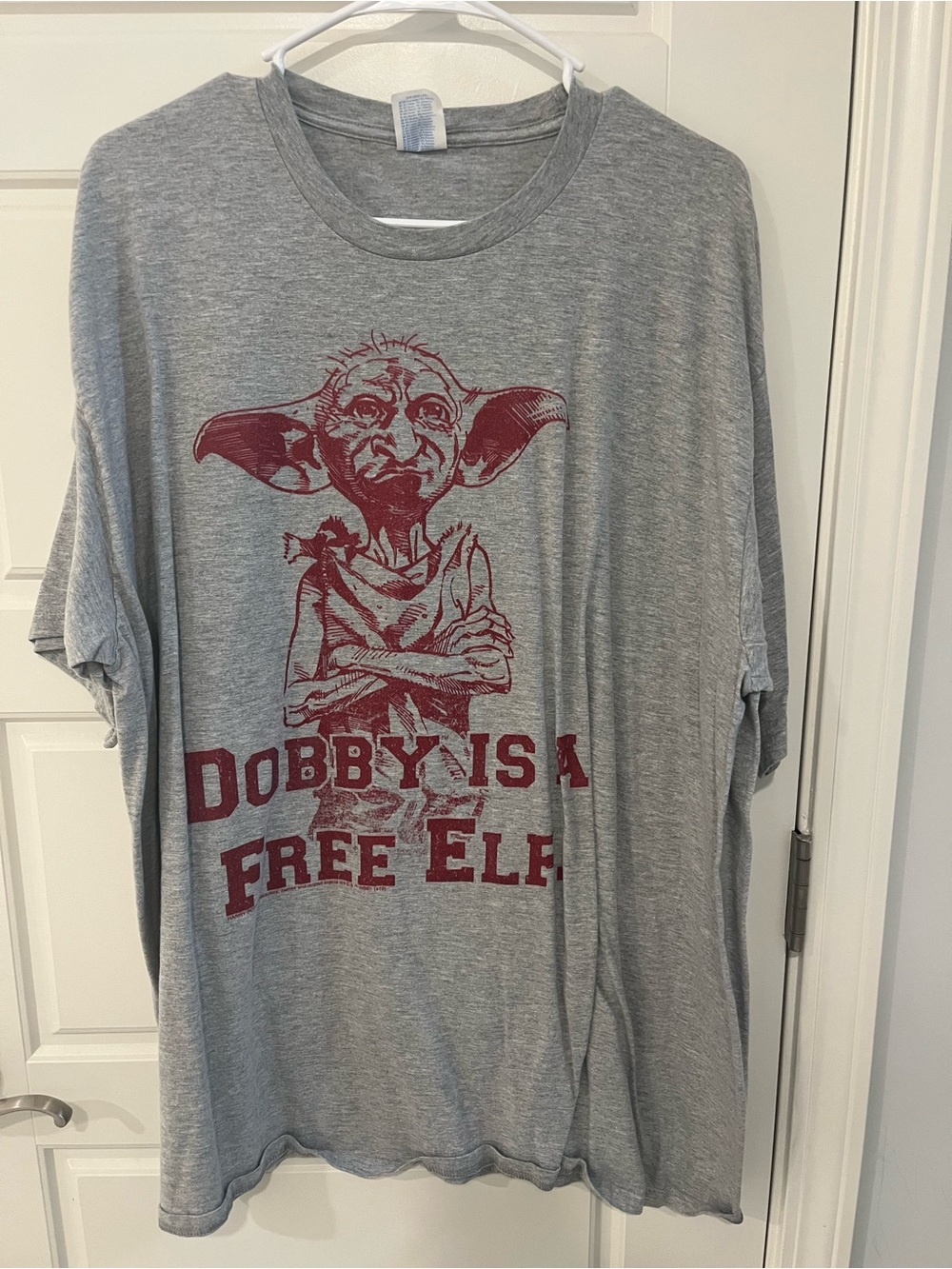 Dobby Graphic Tee - Gray with Maroon Print